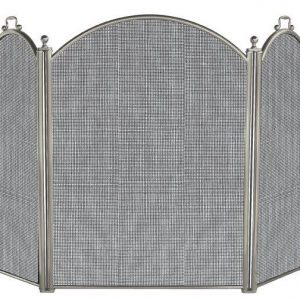 Large Three Panel Satin Pewter Folding Fireplace Screen