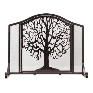 Large Tree of Life Fireplace Metal Fire Screen with Door