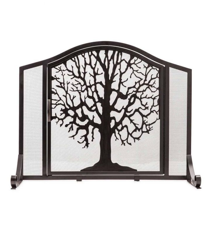 Large Tree of Life Fireplace Metal Fire Screen with Door