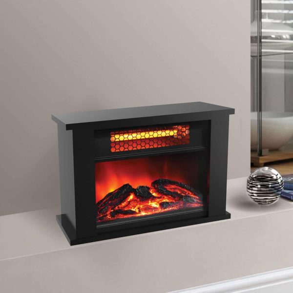 LifeSmart Products ZCFP1017US 750W Mini Fireplace Heater, Tapletop Infrared Mini Fireplace -Dark Walnut 1