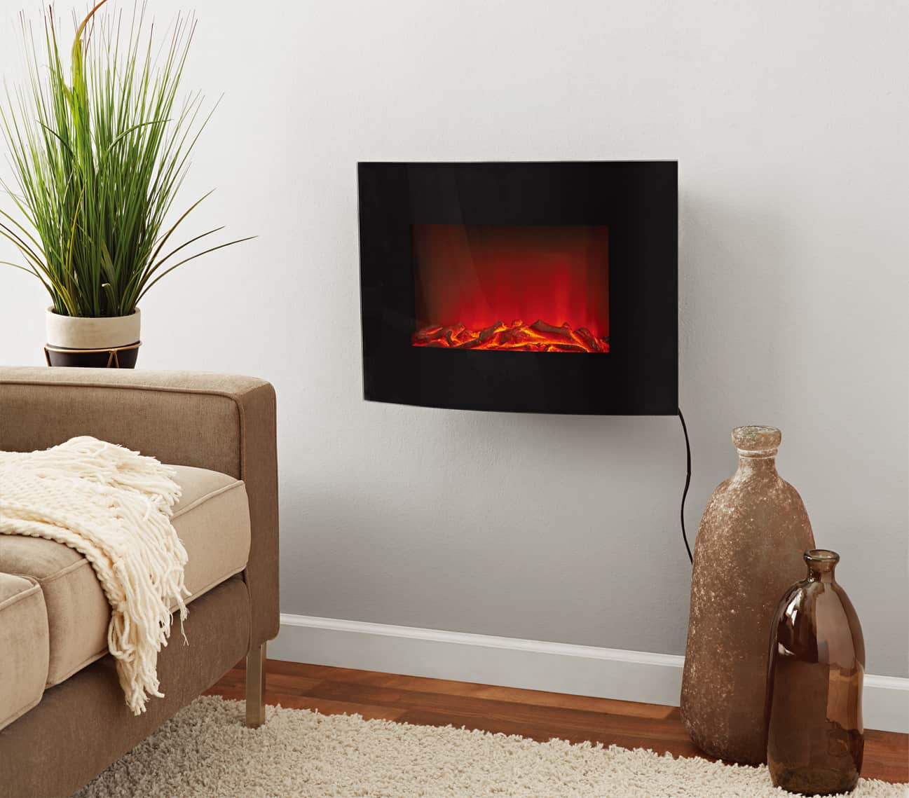 Electric Fireplace Heater Black Finish, Freestanding Or Wall Mounted Electric Fireplace Heater