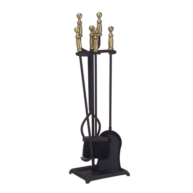 Minuteman International 4 pc. Black and Brass Ball Handle Fireplace Tool Set