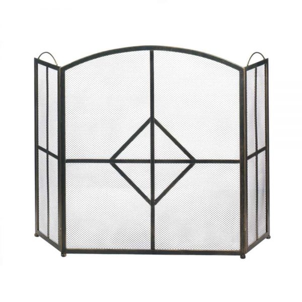 Arched Iron Three Panel Contemporary Fireplace Screen