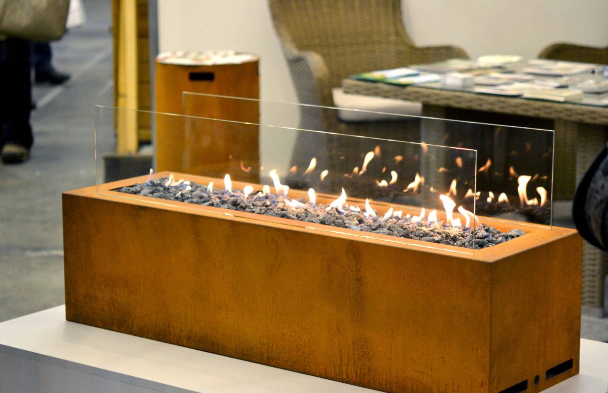 Modern bio fireplot fireplace on ethanol gas. Smart ecological alternative technologies