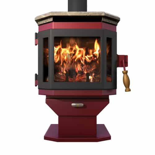 Mojave Red Catalyst Wood Stove with Satin Black Door and Soapstone Top