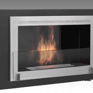 Montreal Wall Mounted Fireplace in Matte Black with Stainless Steel Molding