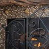 Noble House Christopher Iron Fireplace Screen, Silver Flower on Black 11