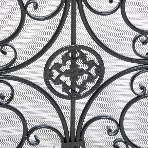 Noble House Crenshaw Iron Fireplace Screen, Silver Flower on Black 9