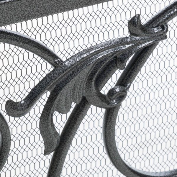 Noble House Crenshaw Iron Fireplace Screen, Silver Flower on Black 10