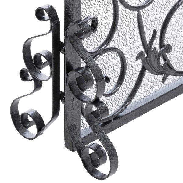 Noble House Crenshaw Iron Fireplace Screen, Silver Flower on Black 11