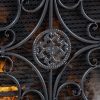 Noble House Crenshaw Iron Fireplace Screen, Silver Flower on Black 12