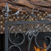 Noble House Crenshaw Iron Fireplace Screen, Silver Flower on Black 13