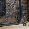 Noble House Crenshaw Iron Fireplace Screen, Silver Flower on Black 15