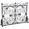 Noble House Crenshaw Iron Fireplace Screen, Silver Flower on Black 16