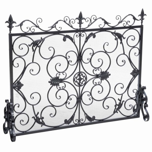 Noble House Crenshaw Iron Fireplace Screen, Silver Flower on Black 5