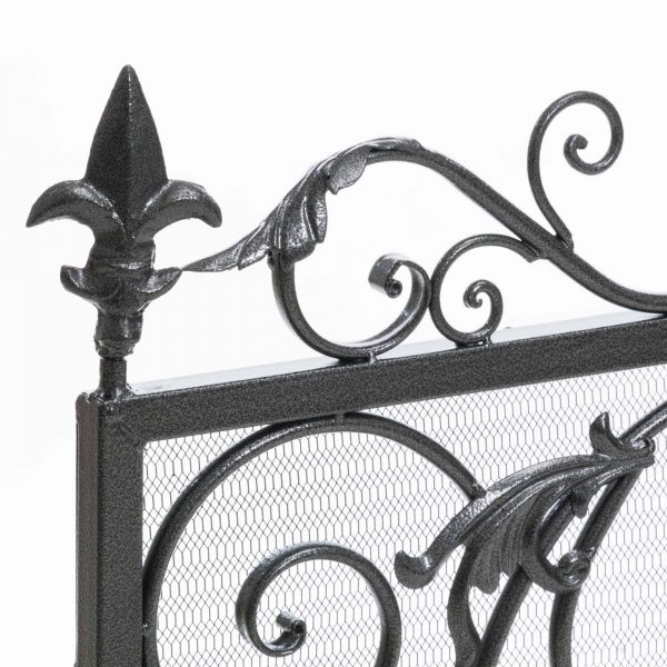 Noble House Crenshaw Iron Fireplace Screen, Silver Flower on Black 6