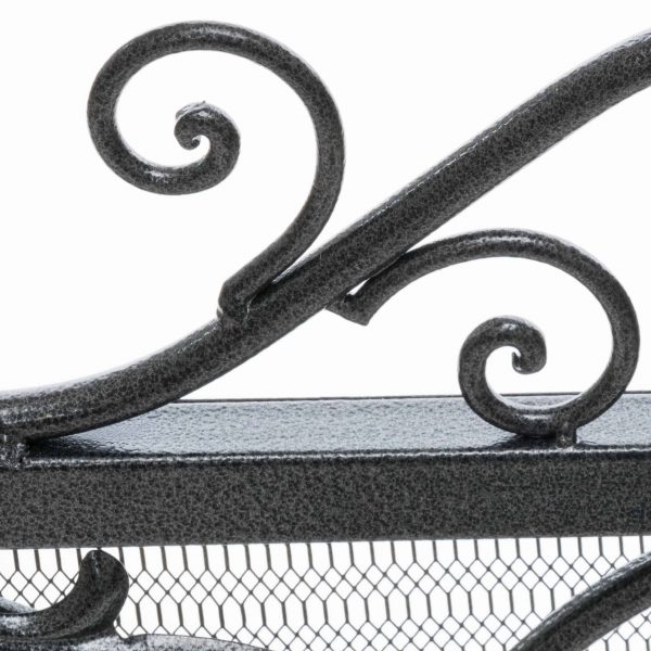 Noble House Crenshaw Iron Fireplace Screen, Silver Flower on Black 8