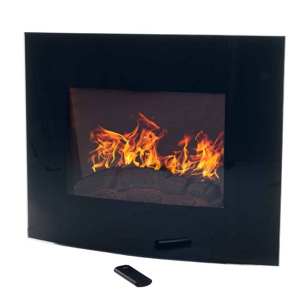 Northwest Black Curved Glass Electric Fireplace Wall Mount & Remote 2