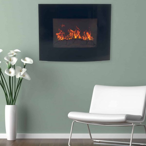 Northwest Black Curved Glass Electric Fireplace Wall Mount & Remote