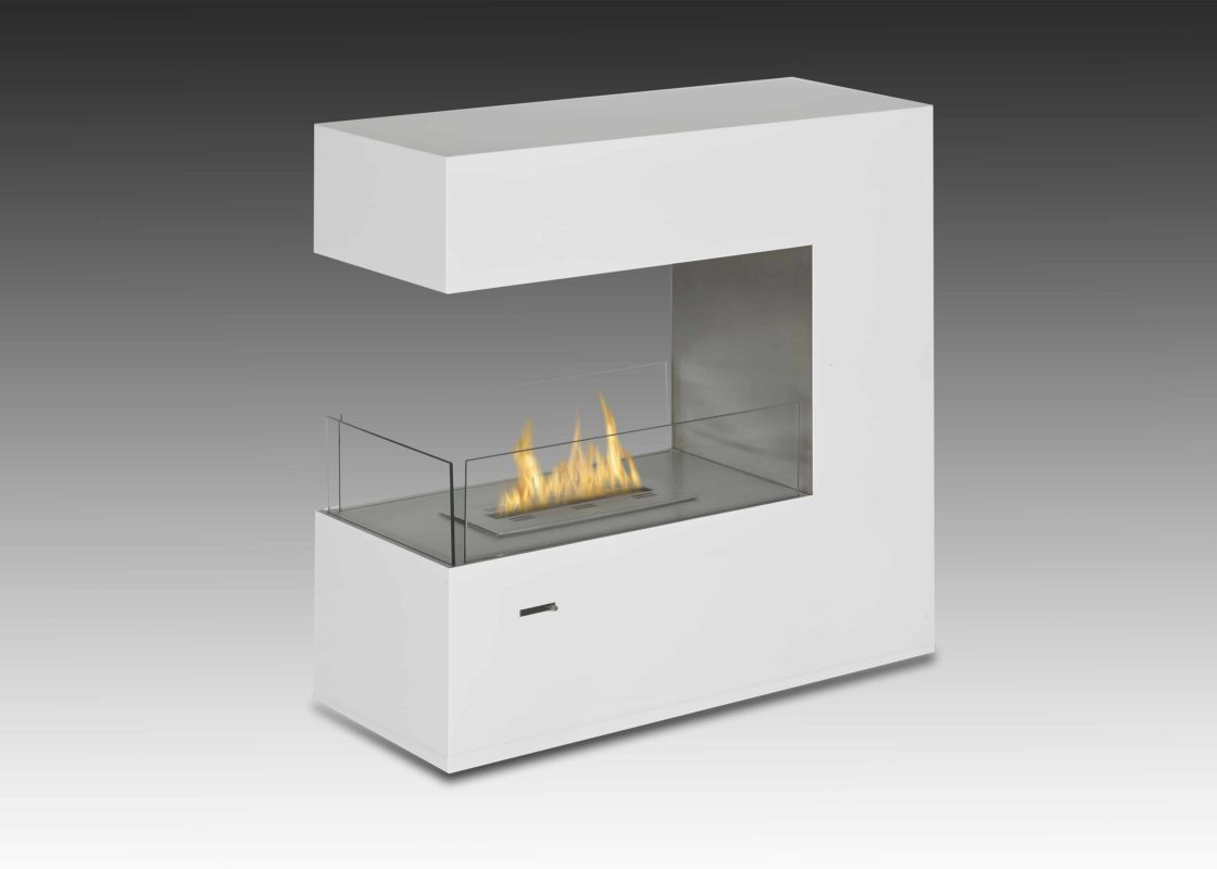 Paramount Free Standing Fireplace in Gloss White & Stainless Steel