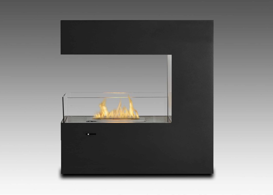 Paramount Free Standing Fireplace in Matte Black & Stainless Steel