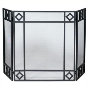 Pemberly Row 3 Fold Black Wrought Iron Screen with Diamond Design