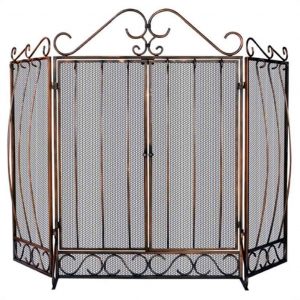 Pemberly Row 3 Fold Bronze Screen with Bowed Bar Scrollwork