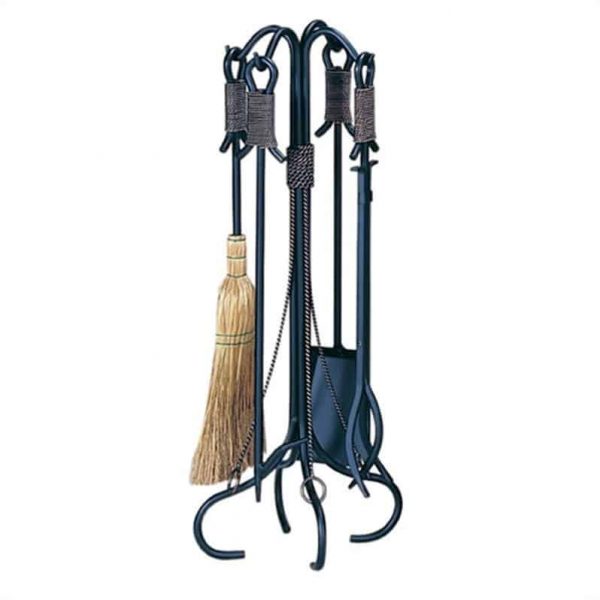 Pemberly Row 5 Piece Black Wrought Iron Fireset with Copper Rope