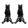Pemberly Row Black Cast Iron Cat Andirons With Reflective Glass Eyes