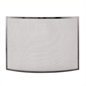 Pemberly Row Single Panel Curved Pewter Fireplace Screen