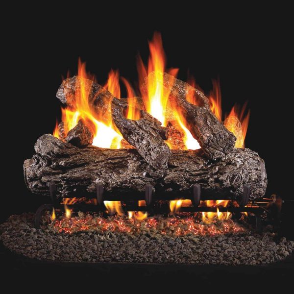 Peterson Real Fyre 18-inch Rustic Oak Outdoor Gas Log Set With Vented Natural Gas Stainless G45 Burner - Match Light