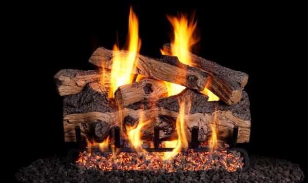 Peterson Real Fyre 24-inch Gnarled Split Oak Designer Log Set With Vented Natural Gas G45 Burner - Match Light