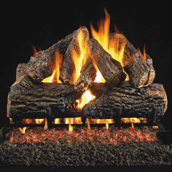Peterson Real Fyre 30-inch Charred Oak Log Set With Vented Propane Ansi Certified G46 Burner - Variable Flame Remote