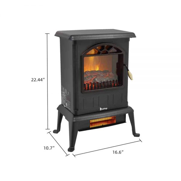 Portable Space Heater, Freestanding Infrared Quartz Electric Fireplace Stove, Log Fuel Effect Realistic Flame Electric Heater, Safety Protection, 20 In 1500W Heater for home / Office, Black, W6636 3