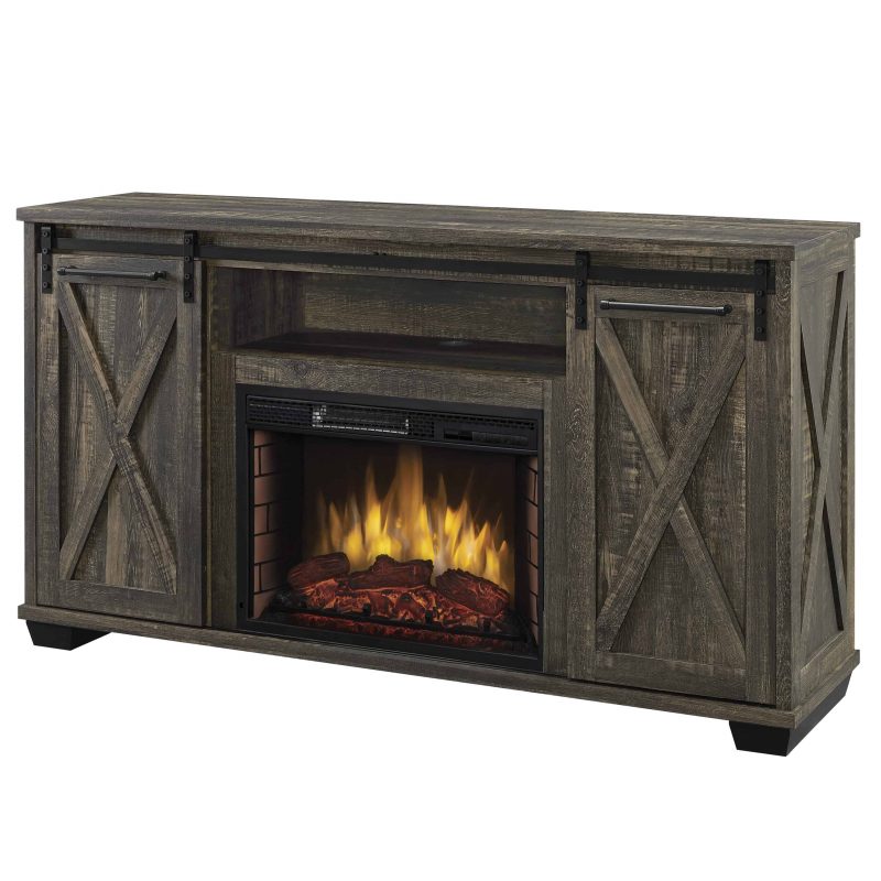 Portland 58-in Infrared Media Electric Fireplace in Barnboard Gray