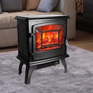 ROVSUN 1400W Free Standing Electric Fireplace Heater Fire Stove Flame Wood Log Portable