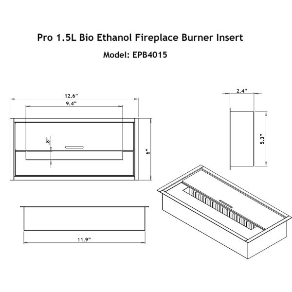 Regal Flame EBP4015 Pro 12 in. Bio Ethanol Fireplace Burner Insert - 1.5 Liter 4