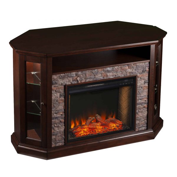 Renstone Corner Convertible Smart Fireplace w/ Storage – Espresso 5