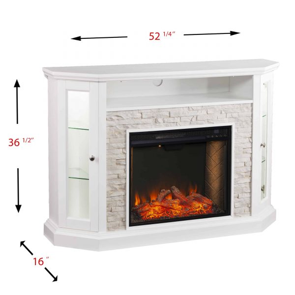 Renstone Corner Convertible Smart Fireplace w/ Storage – White 3