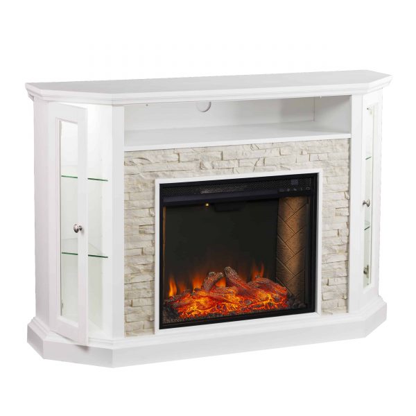 Renstone Corner Convertible Smart Fireplace w/ Storage – White 4