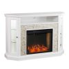 Renstone Corner Convertible Smart Fireplace w/ Storage – White 14