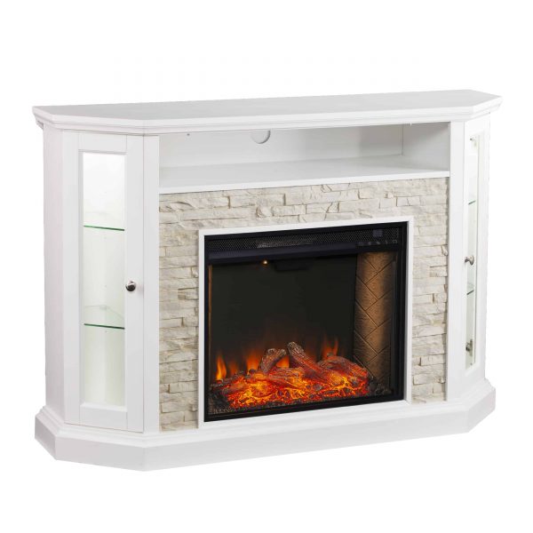 Renstone Corner Convertible Smart Fireplace w/ Storage – White 5