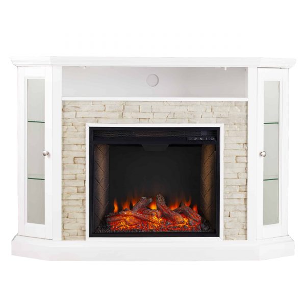 Renstone Corner Convertible Smart Fireplace w/ Storage – White 6