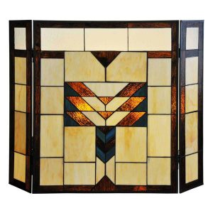 River of Goods 14574 Amber 26" X 38" Mission Style Geometric Stained Glass Fireplace