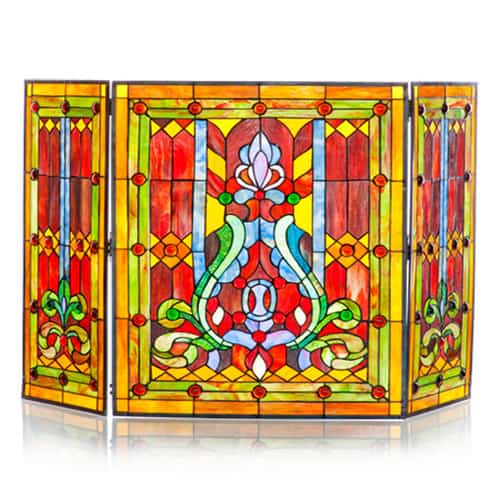 River of Goods Fleur de Lis Stained Glass Fireplace Screen