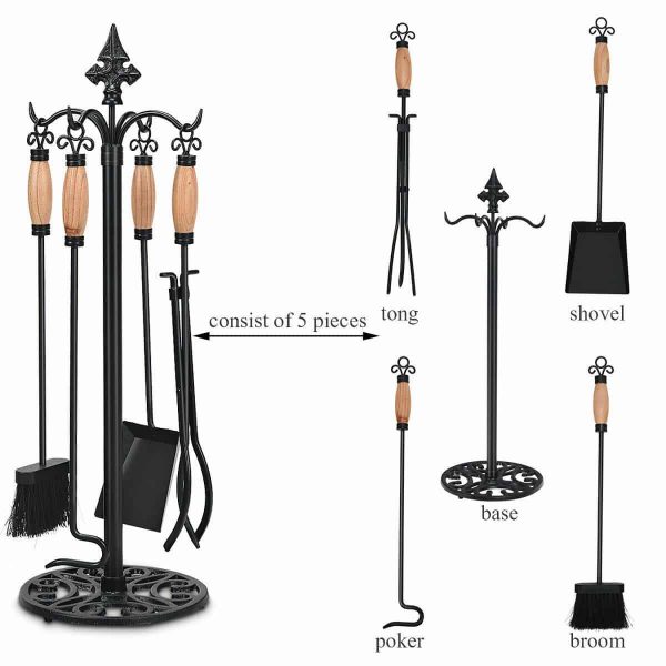 Robust 5pc Iron Fire Place Tool set Fireplace Tools Set Stand Hearth Accessories 1