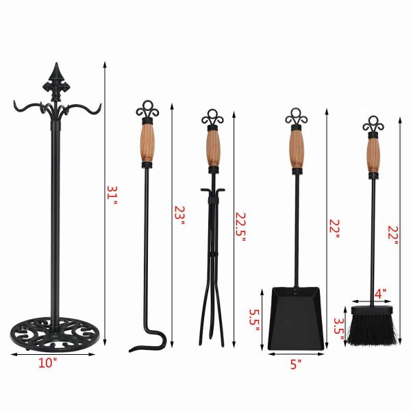Robust 5pc Iron Fire Place Tool set Fireplace Tools Set Stand Hearth Accessories 2