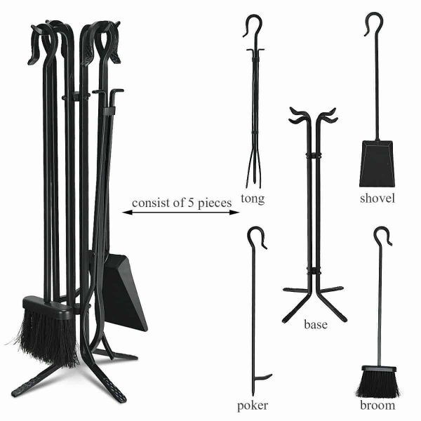 Robust 5pc Steel Fire Place Tool set Fireplace Tools Set Stand Hearth Accessories 1