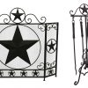 Rustic Brown Western Star Metal Fireplace Screen and 5 Piece Tool Set