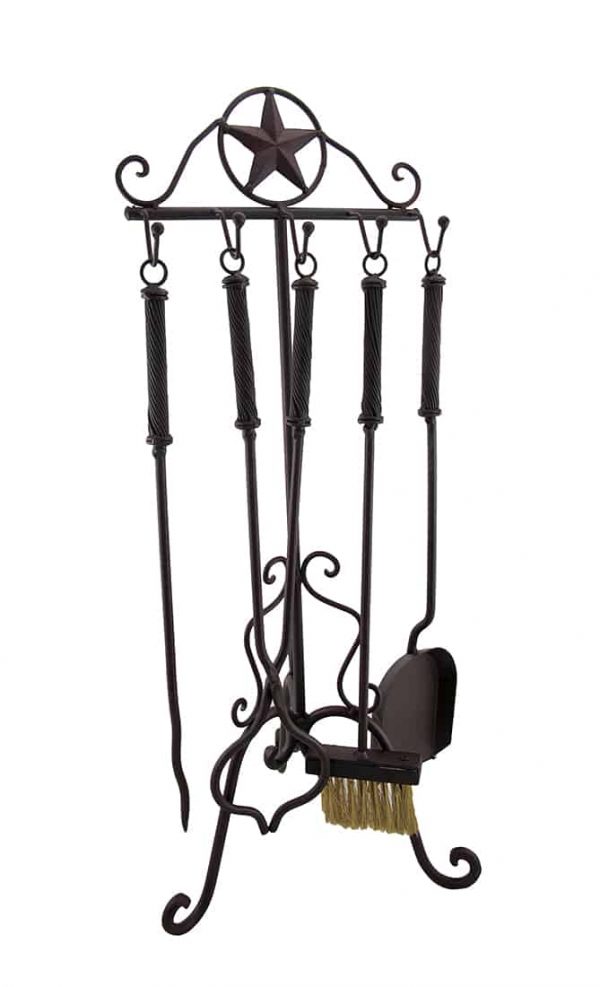 Rustic Western Star Wrought Iron Fireplace Tool Set